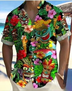 Herren Plus Size Hawaiihemd - Tropisches Tiki-Masken & Blumenmuster 6XL - NEU*@* - Bild 1 von 5