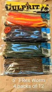 Culprit Worms Baits "T-Rex Worm" New Bass Plastic Jig fishing lures lot of 48 A - Picture 1 of 1