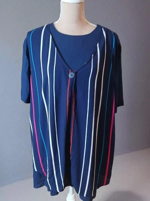 NUEVO CON ETIQUETAS Chaleco de Colección Leslie Fay Azul a Rayas En Capas Mujer Camiseta 18 Retro Lagenlook Foto 1 de 4