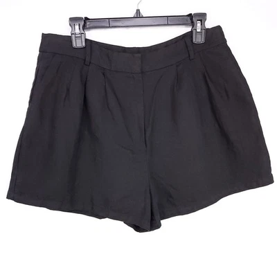 Pantalones Cortos Marco Mezcla Lino Talla 12 Tiro Alto Negro Plisado con Bolsillos 3" Foto 1 de 4