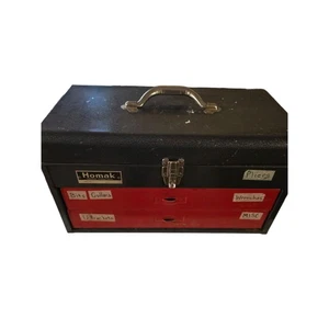 Homak 905 Portable Toolbox Vintage Black Red 2 Drawer Industrial Organizer - Picture 1 of 13