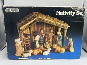 Vintage SEARS Christmas Nativity Manger Set 11 Figures With Original Box 3297889 - Picture 1 of 9