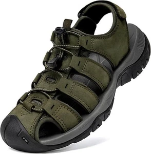 Boveshorn Men's Leather Athletic Beach Trail Fishing Hiking Sandals - Green - 39 - Picture 1 of 6