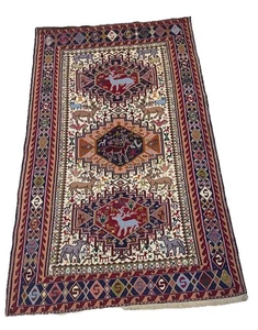 Vintage Handmade Wool Rug Kilim Animal Pattern 79x46” - Picture 1 of 11