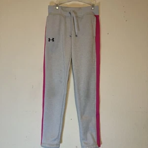 Under Armour Girls Fleece Sweat Pants Gray Pink Medium YMD 10/12 Straight Leg - Picture 1 of 4