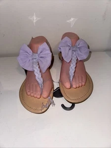 Lilac Wide Fit Chiffon Bow Flat Thong/Toe Post Sandals UK 6 EU 39. - Picture 1 of 19