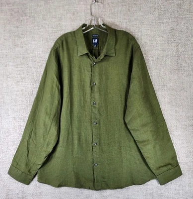 GAP Long Sleeve Relaxed Fit 100% Linen Shirt Mens XL Army Jacket Green EUC - Image 1 of 4