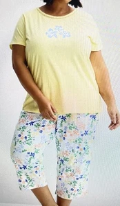Womens Croft & Barrow Pajama Tee & Pajama Cropped Pants Set Yellow SZ 4X NWT - Foto 1 di 1