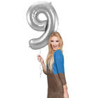 Zahlenballon silber Luftballon mit Zahl 9 Heliumballon Folienballon Party-Deko