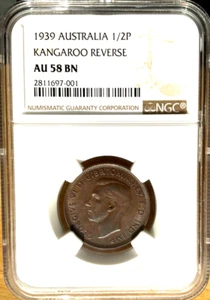 1939 Australia 1/2 Penny, NGC AU 58, Kangaroo Reverse - Picture 1 of 2