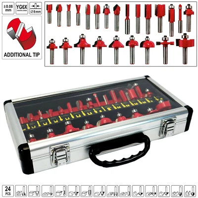 Oberfräser Nutfräser Fräsersatz Fräser Set 24 tlg Kanten 8mm Schaft Holzfräser - Bild 1 von 4