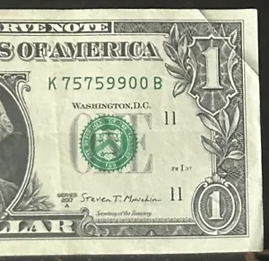 (REPEATER WITH DOUBLES!) $1 Hybrid Fancy Serial Number K75759900B Series 2017A - Picture 1 of 3