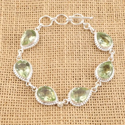 绿色紫水晶宝石 925 纯银手工珠宝手链礼品 — 第 1/3 张图片