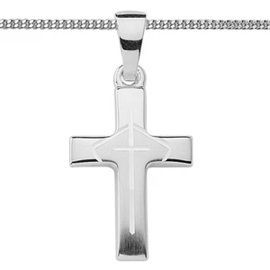 Kinder Kreuz Anhänger zur Taufe Erst Kommunion Weiß Gold 585 mit Silber Kette - Bild 1 von 5