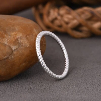 Hammered Stackable Band Ring 925 Sterling Silver Promise Ring For Birthday Gift - Image 1 of 4