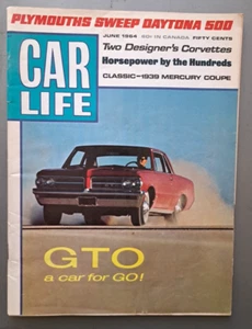 CAR LIFE MAGAZINE-JUNE 1964-GTO-PLYMOUTHS SWEEP DAYTONA 500-CORVETTES-MERCURY - Picture 1 of 3
