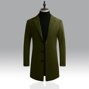 Men's Overcoat Long Jacket Trench Coat Outwear Warm Formal Single Breasted NEW
