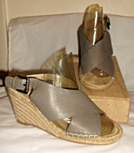 Caslon Gray Leather Crisscross Wedge Espadrille Slingback Sandals 5-1/2 M - Imagen 1 de 5