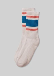 American Trench Retro Streifen Socken Kachel/Koralle Streifen auf Weiß Unisex Einheitsgröße Neu mit Etikett - Bild 1 von 9