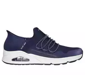 Scarpa Skechers Navy Slip Ins Uomo UNO Morbida Comfort Casual Sport Memory Foam 183006 - Foto 1 di 6