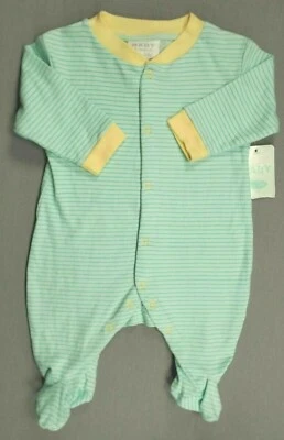 Baby Boy Clothes New Bon Bebe 0-3 Month Green Striped Footed Outfit - Image 1 of 3