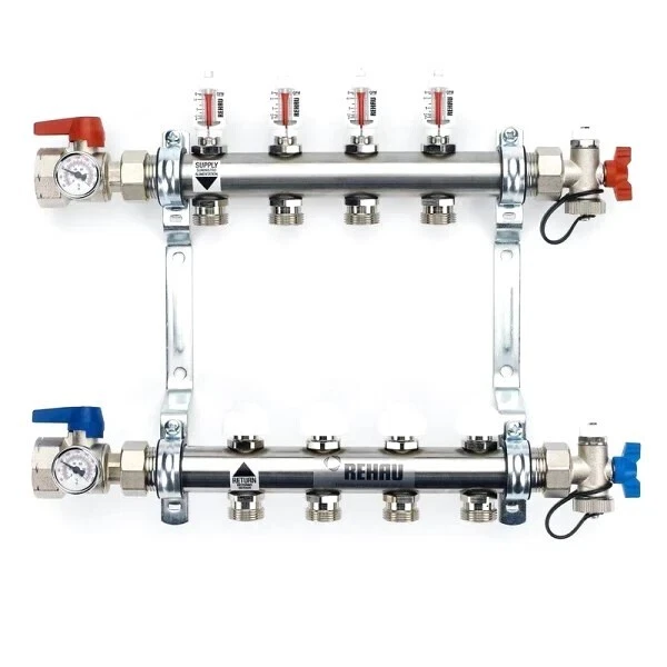 REHAU Stainless Steel PRO-BALANCE Radiant Heat Manifold- 4 Circuit (381104-001) - Image 1 of 3