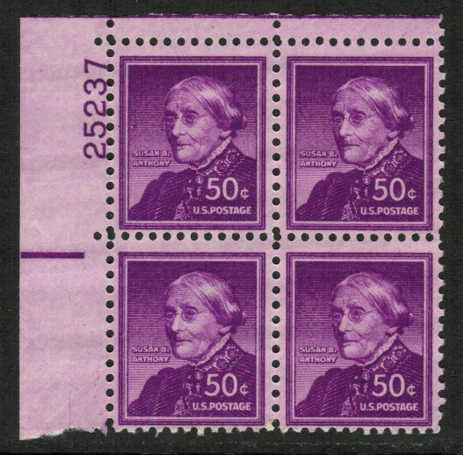 US USA Sc# 1051 MNH FVF PLATE # BLOCK Susan B. Anthony Sufferage Wet Print - Image 1 of 1