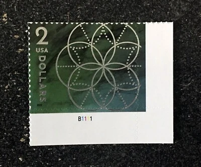 2022USA #5700 $2.00 Floral Geometry - Plate Number Single - Mint dollars 2 green - Image 1 of 2