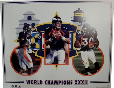 Denver Broncos John Elway Terrell Davis World Champions XXXII 19x24 Poster Litho Cover