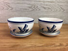2 x Delft Style White And Blue Plant Pots And Saucers 