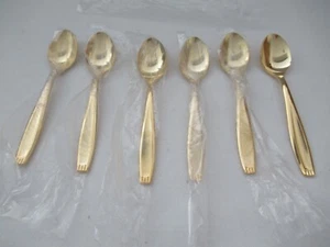 Unused Set 6 TEASPOONS 23 Karat Gold Plated As New - Picture 1 of 5