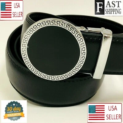 Men's Genuine Leather Exact Fit Automatic Silver Buckle Ratchet Dress Jeans Belt - Image 1 of 4