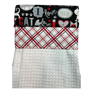 Cat Love- Handmade Hanging Kitchen Dish Hand Towel - 100% Cotton - Picture 1 of 6