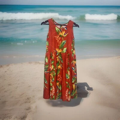 Hilo Hattie Hawaiian Dress Women L Red Floral Print Maxi Tank Luau Casual Hawaii - Image 1 of 4