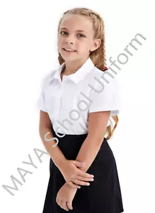 White School Shirt for Girls Short Sleeves Smart Look White Blouse Age 3-20 - Picture 1 of 3