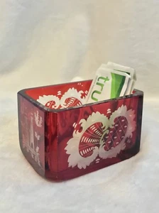 Vintage RARE EGERMANN RUBY RED Bohemian Czech Art Glass - SUGAR PACKET HOLDER - Picture 1 of 12