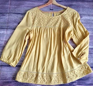 Blusa Boho Laura Ashley Gasa Mostaza Viscosa/Algodón Bordado Inglés Reino Unido 12 - Imagen 1 de 8