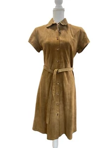 Banana Republic Dress 100% Genuine Leather Suede Size Large Camel with Liner - Picture 1 of 13