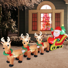 Lighted Inflatable Christmas Decoration 10ft Long Santa Claus Sleigh & Reindeer