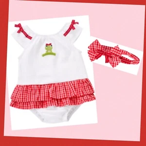 NWT 6-12 Gymboree “POPPY FRIENDS” 2-piece DRESS ROMPER & HEADBAND Set Red Plaid - Picture 1 of 4