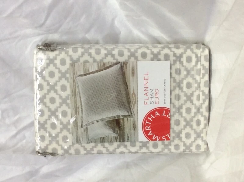 Martha Stewart Prado Piedra Ikat Franela Blanca/Gris Euro Pillowsham Nuevo en Paquete Foto 1 de 1