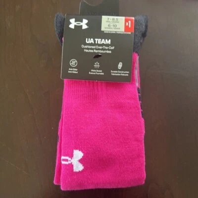 COPY - Under Armour UA Team Over the Calf Socks Pink Black Size Medium 1 Pair - Image 1 of 2
