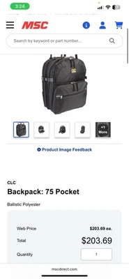 Clc Work Gear 1132 Tool Backpack, Black, Polyester, 75 Pockets - Image 1 of 4