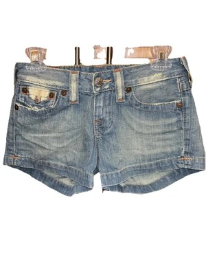 "Pantalones cortos True Religion para mujer cortos azules denim Jessica desgastados 26x3,5"" tiro 7""" Foto 1 de 4