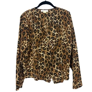 VTG André Sauvage M Leopard Print Button Blouse 80s 90s Cheetah Animal Polyester - Picture 1 of 9