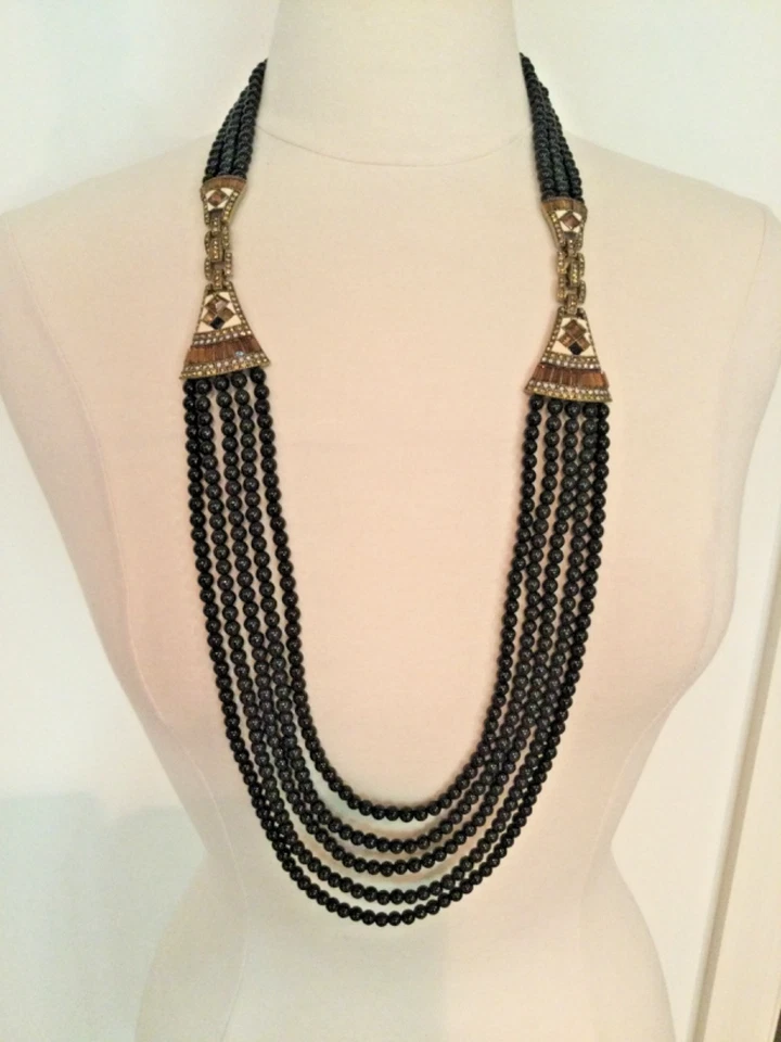 Heidi Daus CONVERTIBLE Multi-Strand Black stone Beaded Necklace/Bracelet DsVa - Image 1 of 4