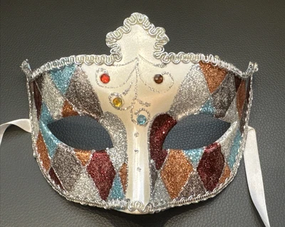Harlequin Venetian Masquerade Mardi Gras Eye Mask - Image 1 of 4