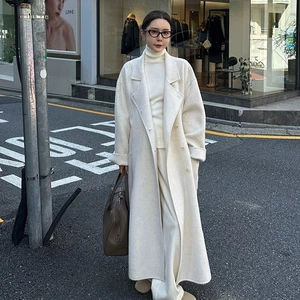 Korean 100% Cashmere Wool Long Jacket Women's 2025 Winter New Wool Trench Coats - Picture 1 of 22
