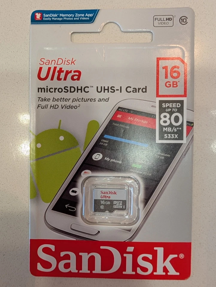 SanDisk Ultra 16GB Micro SD HC Flash SDHC UHS-I Class 10 Memory Card mobile - Image 1 of 1