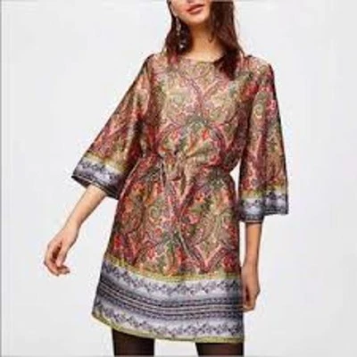 LOFT Tunic Shift Dress Women size Medium Multicolor Paisley 3/4 Bell Sleeves - Image 1 of 4